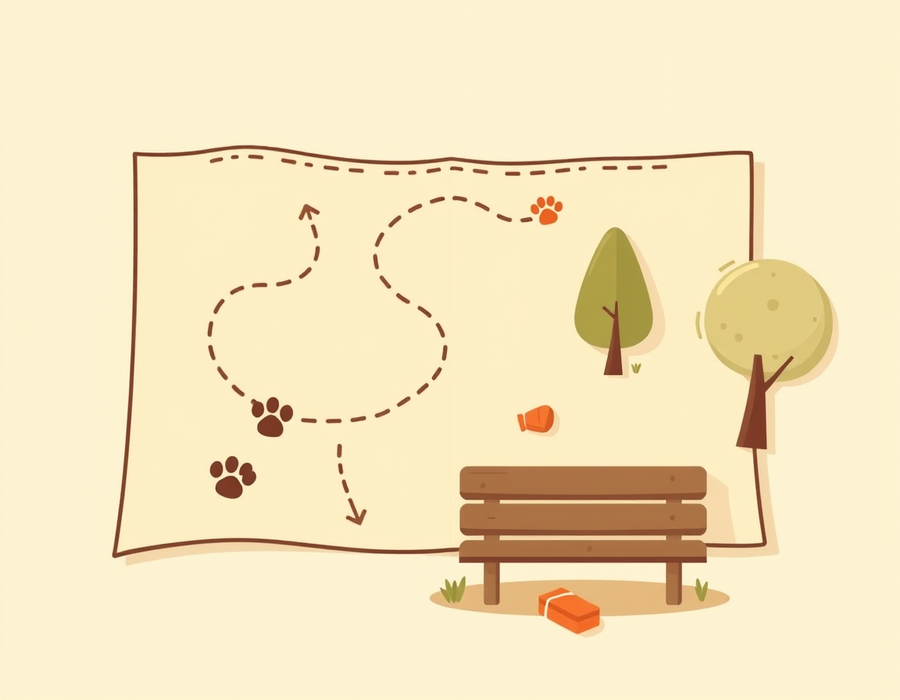 Illustration of a whimsical adventure trail map