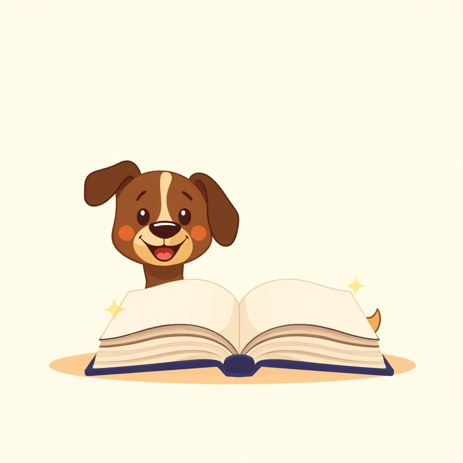Illustration of a dog beside an open keepsake book